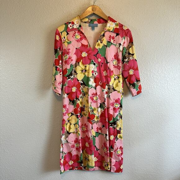 J. McLaughlin Dress Pink Paisley Floral Cotton Collared Shirt Sheath Medium Work - Picture 1 of 8
